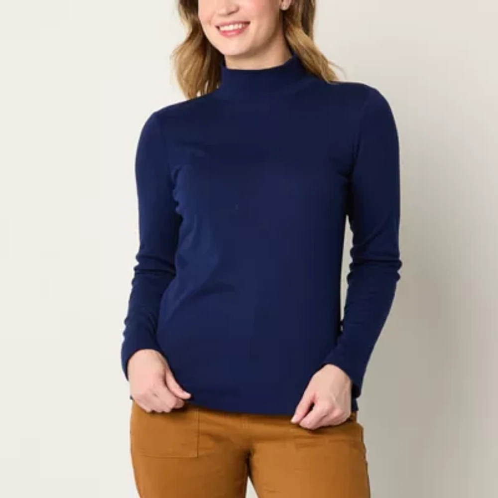 St. John's Bay Womens Long Sleeve Mock Neck Top Tall