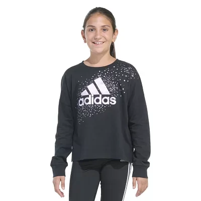 adidas Big Girls Crew Neck Long Sleeve Graphic T-Shirt