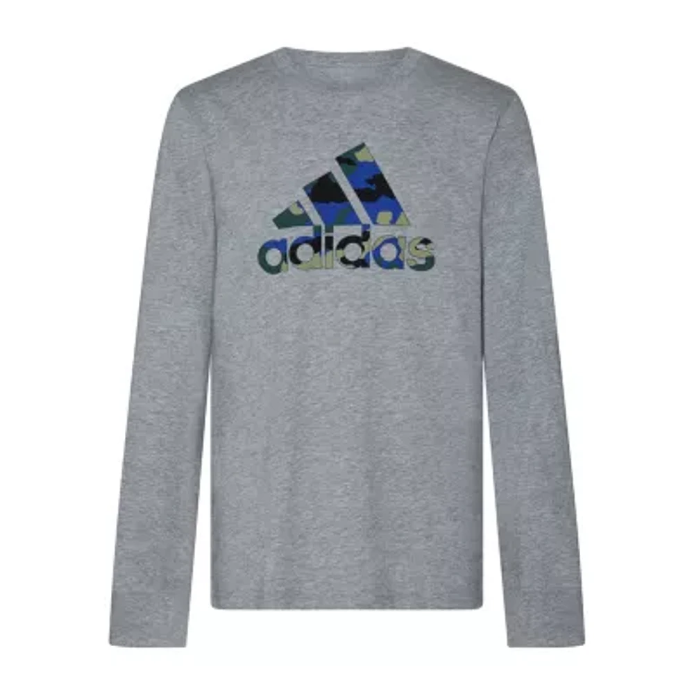 adidas Big Boys Crew Neck Long Sleeve Graphic T-Shirt