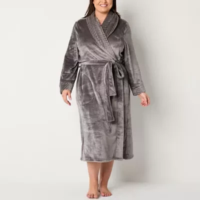 Liz Claiborne Womens Plus Fleece Long Sleeve Length Robe