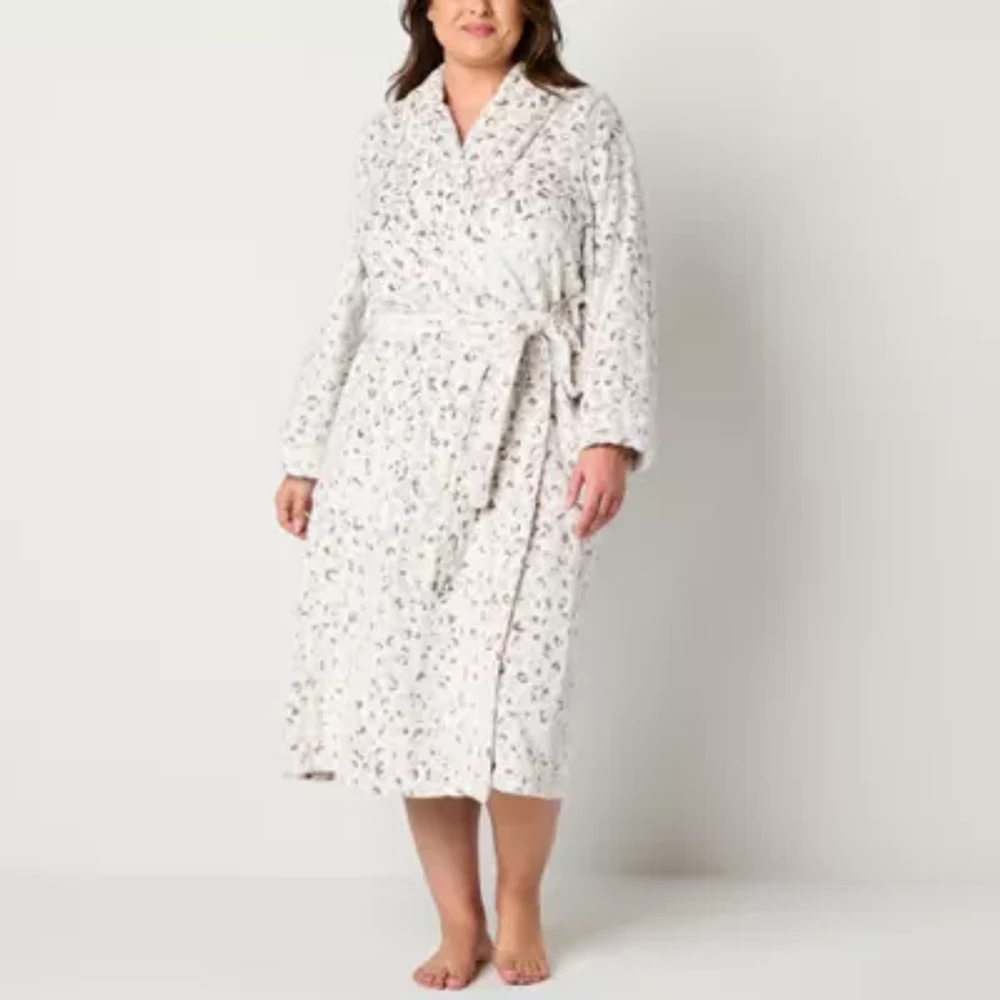 Liz Claiborne Womens Plus Fleece Long Sleeve Length Robe