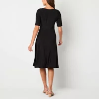 Perceptions Womens Short Sleeve Fit + Flare Dress