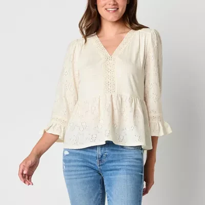 Frye and Co. Womens V Neck 3/4 Sleeve Blouse