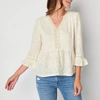 Frye and Co. Womens V Neck 3/4 Sleeve Blouse