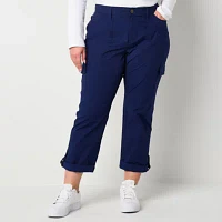 St. John's Bay Womens Mid Rise Stretch Fabric Straight Cargo Pant-Plus