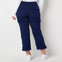 St. John's Bay Womens Mid Rise Stretch Fabric Straight Cargo Pant-Plus