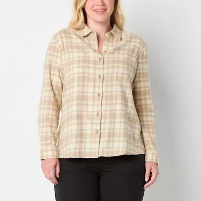 a.n.a Plaid Womens Long Sleeve Blouse