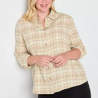 a.n.a Plaid Womens Long Sleeve Blouse