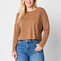 a.n.a Pocket Womens Crew Neck Long Sleeve T-Shirt