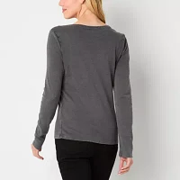 a.n.a Ribbed Womens Round Neck Long Sleeve T-Shirt
