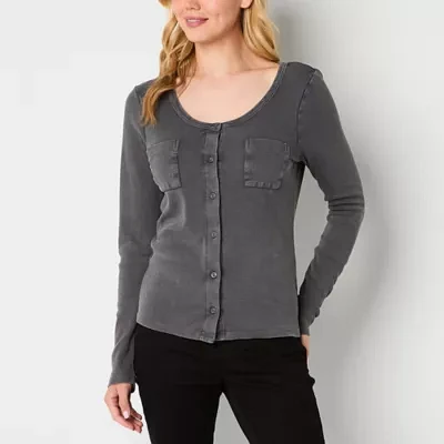 a.n.a Ribbed Womens Round Neck Long Sleeve T-Shirt