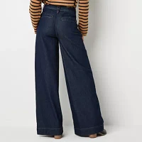 a.n.a Pleated Womens High Rise Relaxed Fit Wide Leg Jean