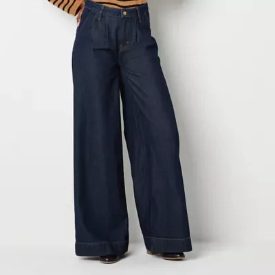 a.n.a Pleated Womens High Rise Relaxed Fit Wide Leg Jean