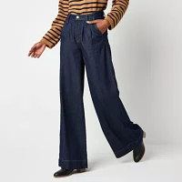 a.n.a Pleated Womens High Rise Relaxed Fit Wide Leg Jean