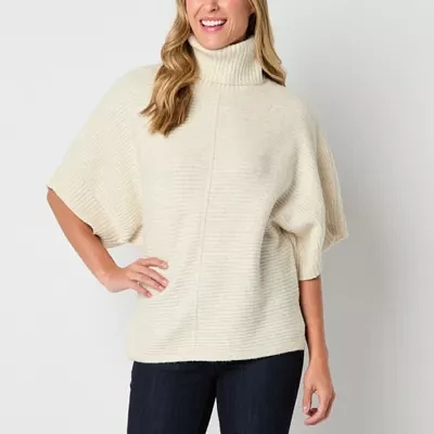 Liz Claiborne Womens Turtleneck Elbow Sleeve Pullover Sweater