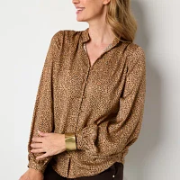 Liz Claiborne Womens V Neck Long Sleeve Satin Blouse