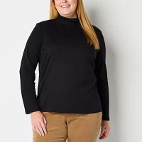 St. John's Bay Womens Plus Turtleneck Long Sleeve T-Shirt