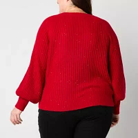Liz Claiborne Plus Womens Crew Neck Long Sleeve Pullover Sweater
