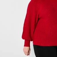 Liz Claiborne Plus Womens Crew Neck Long Sleeve Pullover Sweater