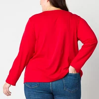 Liz Claiborne Womens Plus Crew Neck Long Sleeve T-Shirt