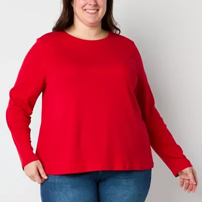 Liz Claiborne Womens Plus Crew Neck Long Sleeve T-Shirt