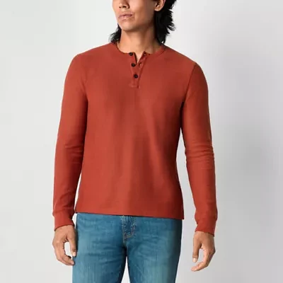 mutual weave Solid Waffle Mens Long Sleeve Henley Shirt