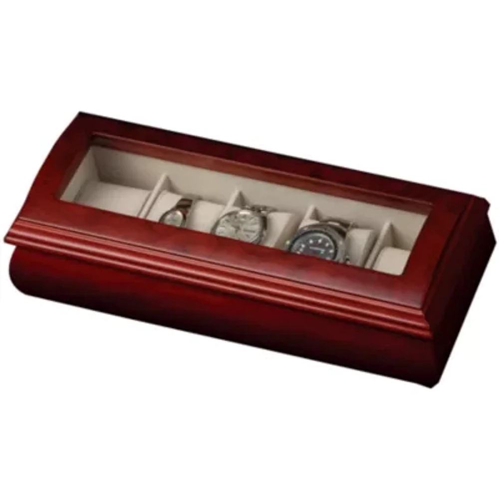 Mele and Co Emery Glass Top Cherry-Finish Watch Box