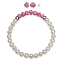 Cultured Freshwater Pearl & Lab Created Crystal Bead Sterling Silver Jewelry Set
