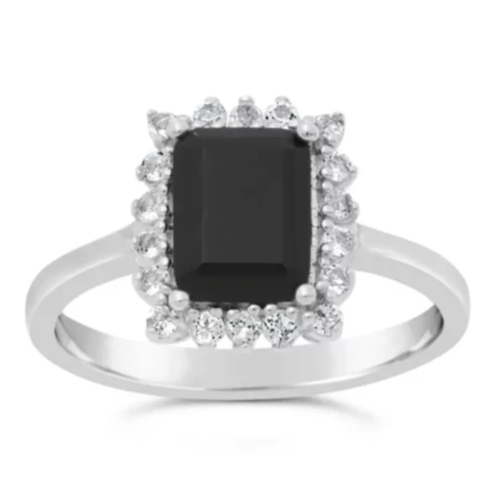 Womens Genuine Black Onyx Sterling Silver Cocktail Ring