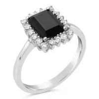 Womens Genuine Black Onyx Sterling Silver Cocktail Ring