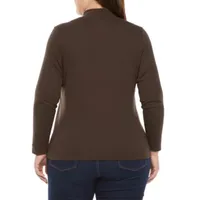 St. John's Bay Womens Plus Mock Neck Long Sleeve T-Shirt