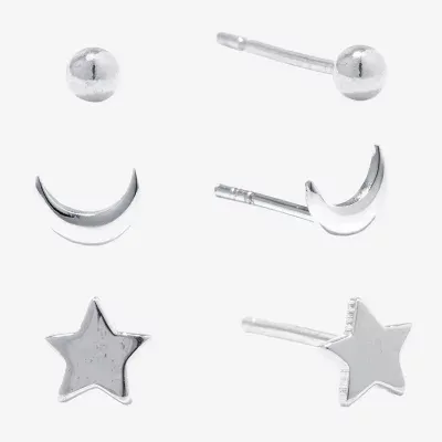 Silver Treasures 3 Pair Moon Star Earring Set