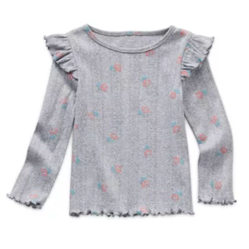 Okie Dokie Toddler Girls Round Neck Long Sleeve T-Shirt