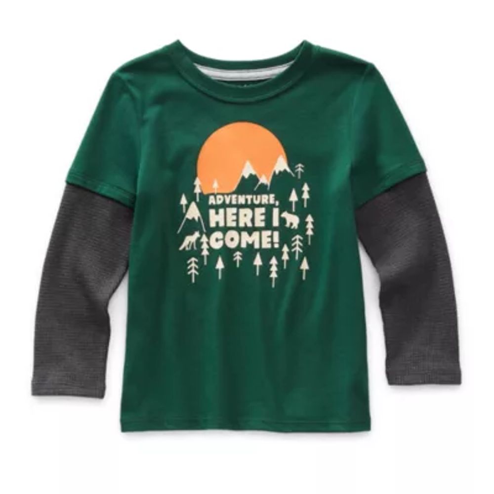 Okie Dokie Toddler Boys Crew Neck Long Sleeve Graphic Doubler