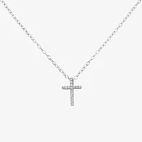 Girls Sterling Silver Cubic Zirconia Cross Pendant Necklace & Earring Set