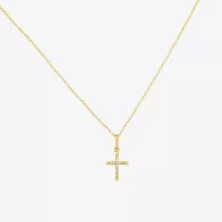 Womens Lab Created White Cubic Zirconia 14K Gold Cross Pendant Necklace