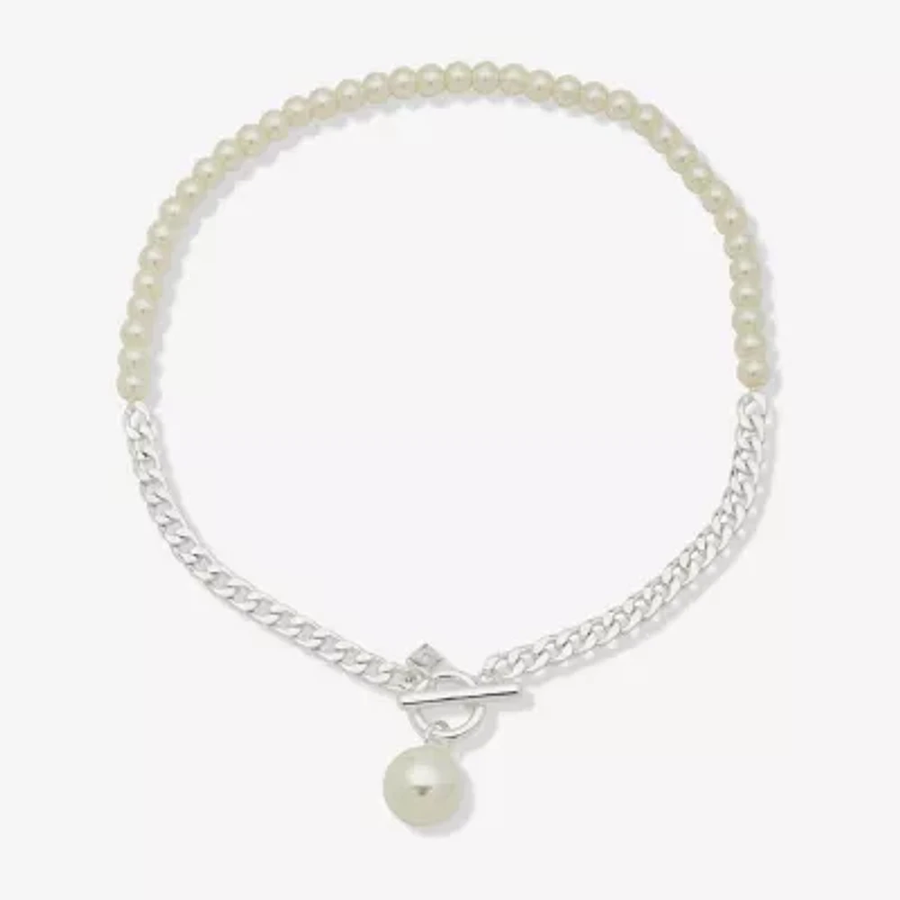 Worthington Simulated Pearl 19 Inch Curb Pendant Necklace