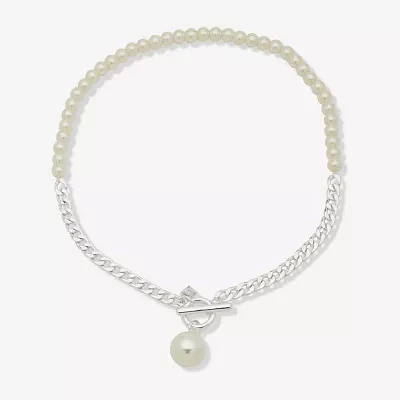 Worthington Simulated Pearl 19 Inch Curb Pendant Necklace