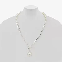 Worthington Simulated Pearl 19 Inch Curb Pendant Necklace