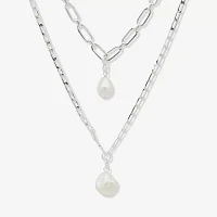 Worthington Silver Tone Simulated Pearl 21 Inch Link Strand Necklace