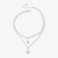 Worthington Silver Tone Simulated Pearl 21 Inch Link Strand Necklace