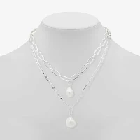 Worthington Silver Tone Simulated Pearl 21 Inch Link Strand Necklace