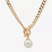 Worthington Toggle Pendant Simulated Pearl 19 Inch Curb Pendant Necklace