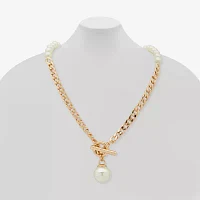 Worthington Toggle Pendant Simulated Pearl 19 Inch Curb Pendant Necklace