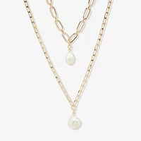 Worthington Pendant Simulated Pearl 21 Inch Link Strand Necklace