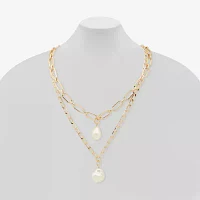 Worthington Pendant Simulated Pearl 21 Inch Link Strand Necklace