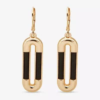 Worthington Gold Tone & Black Leather  Link Drop Earrings