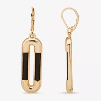 Worthington Gold Tone & Black Leather  Link Drop Earrings