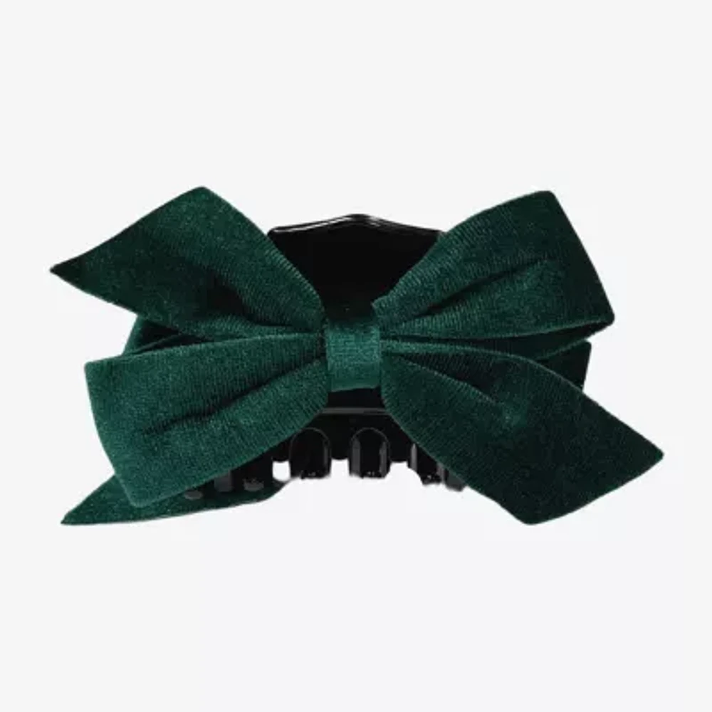 Bijoux Bar Green Velvet Bow Claw Hair Clip