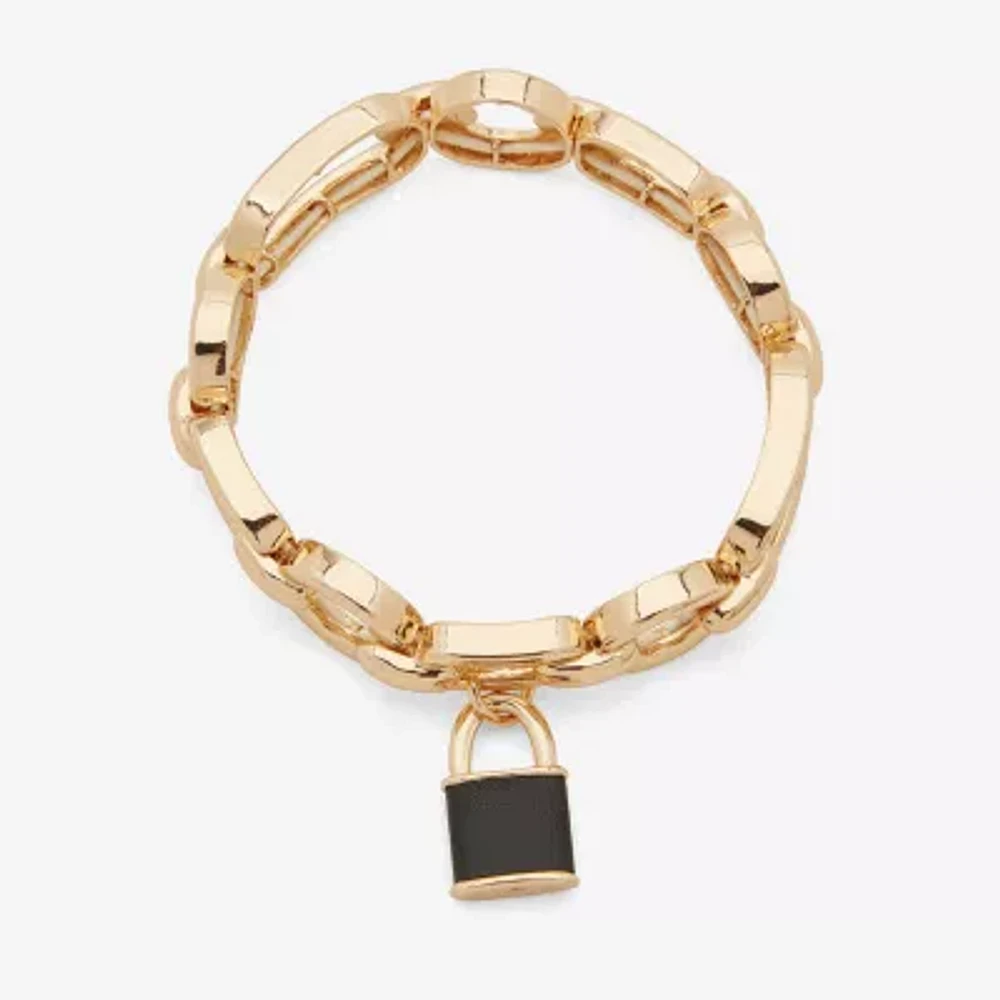 Worthington Gold Tone & Black Padlock Stretch Bracelet